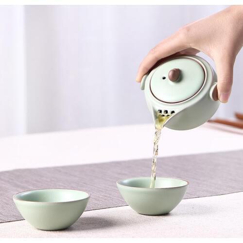 Portable China Kung Fu Tea Set Ceramic Tea Cup Set Drinkware 1 Pot 2 Cups Travel Teaware Home Office Vintage Drinkware Gaiwan