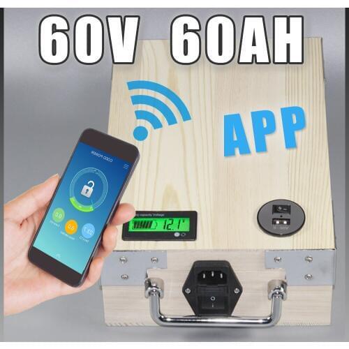 App 60V 60Ah Electric Bicycle Lithium Battery + BMS ,Charger Bluetooth GPS control 5V USB Port Pack scooter electric bike