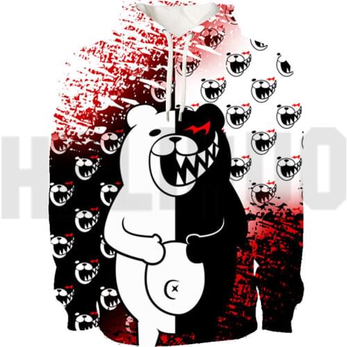 3D Print Cartoon Pullovers Danganronpa Monokuma Hoodie Sweatshirt Black and White Bear Harajuku Lounge Wear Oversized Streetwear
