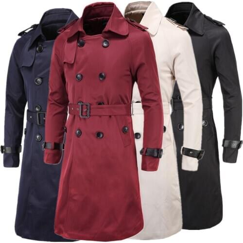 Fine European and American long slim double-breasted trench coat mens coat