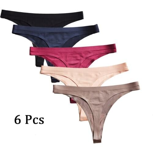 6 Pcs Women Panties Underwear Sexy Seamless Ice Silk Sports Female Soft T-back G-string Thongs for Woman High Quality