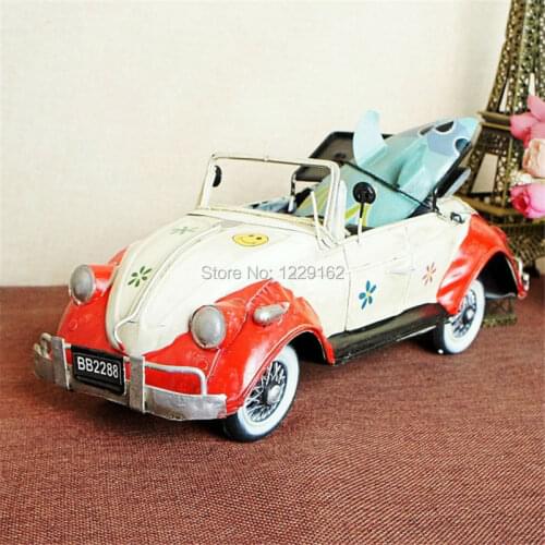 Vintage Iron crafts Romantic convertibles model car with surfboard Fashion pub/shop/home decoration photography props