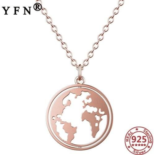 YFN 925 Sterling Silver Map Hollow Necklaces Womens Jewelry 925 Pendant Necklace Ketting Valentines Day Gift Mothers Day Gift