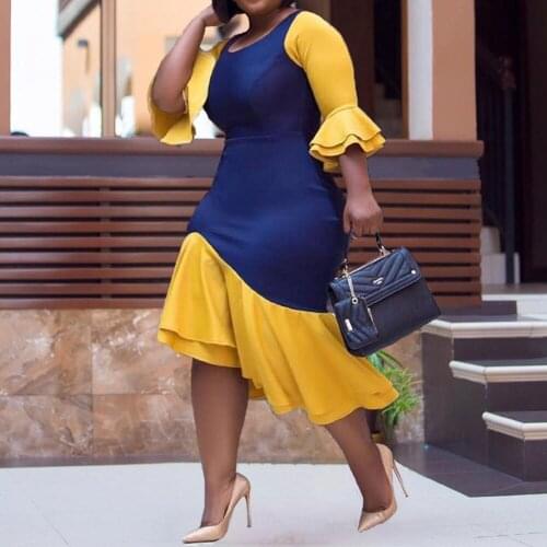 Women Asymmetric Oversized Dress Ruffle Fashion Bodycon Midi Dresses African Office Ladies Casual Vestidos Plus Size Summer 2021