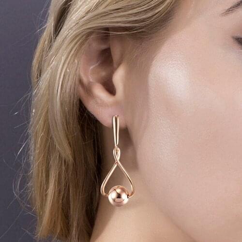 Womens Dangle Earrings Jewelry 585 Rose Gold Bead Drop Earrings for Women Girls New Fashion LGE273A