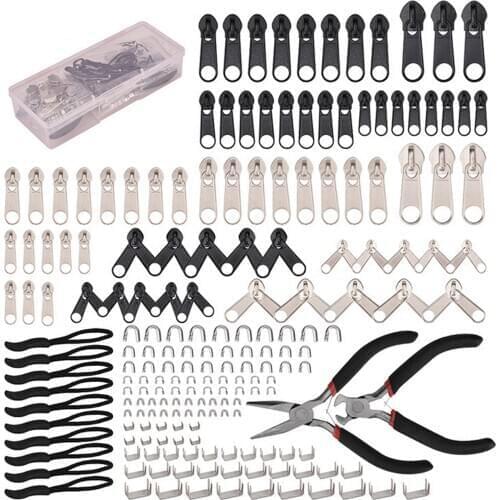 197pcs Antirust Zipper Repair Replacement Kit with Zipper Install Pliers Tool for Clothing Trouser Pillow Laundry Bag Plush Toys