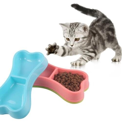 40% Hot Sales!!! Bone Pet Double Bowl Anti Slid Dog Puppy Cat Kitten Food Feeder Water Container