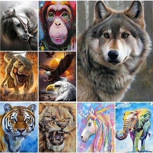5D Diy diamond Painting Full Square Animal Wolf Cat Cross Stitch kits Diamond Embroidery Lion Mosaic Picture of Rhinestones Gift