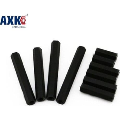 Axk 100pcs/lot M3*10 M3x10 Black Nylon Plastic Standoff Spacer Female To Double Pass Thread