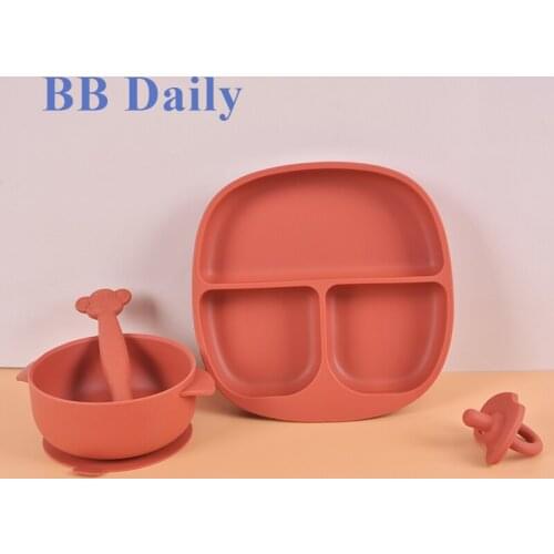 BB Daily Baby bowl spoon Feeding Food Tableware Kids Dishes Anti-hot Training Dinner Plates for food silicone bpa free
