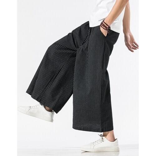 Chinese style mens pants loose striped wide-leg pants ethnic style plus size casual pants Japanese kimono fashion joggers men
