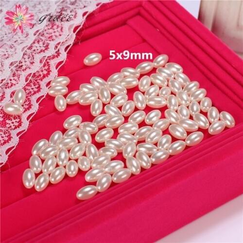 100pcs/lots 5x9mm Oval Shape White abs Plastic Pearl Loose Beads With Hole For Bridal Hair Jewelry Dress Decoration Accessories