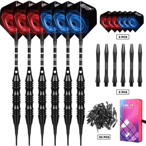 CyeeLife 18g 6PCS Tip Darts Aluminum Shaft with 50 Nylon Soft Tips for Electronic Plastic Dartboard Indoor Outdoor Games