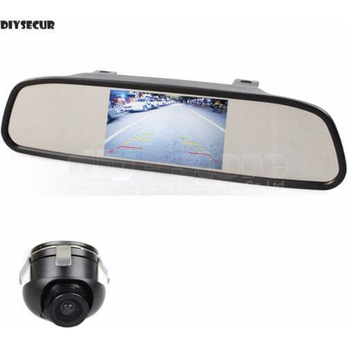 DIYSECUR 4.3 Inch Car LCD Rear View Rearview Mirror Car Monitor + 360 HD Rear / Front / Side View Car Camera Cam