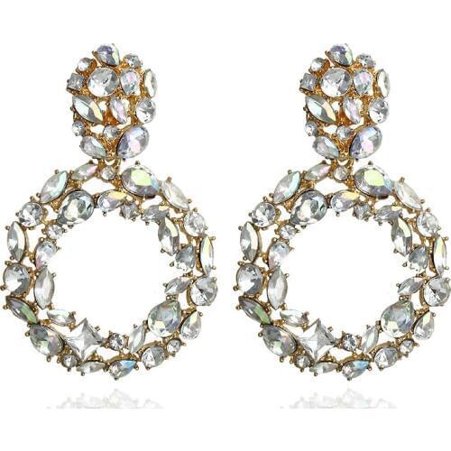Statement earrings for women large square circle crystal big earrings 2019 rhinestone drop earing geometric fashion jewelry