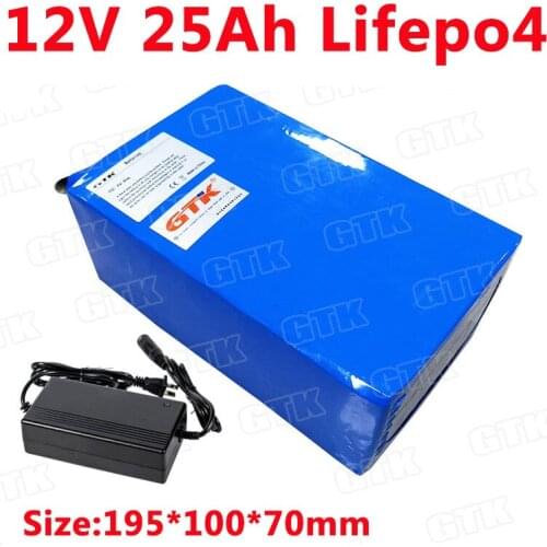 GTK Lifepo4 12V 25Ah battery pack lifepo4 battery pack with BMS for 12.8V backup power bank solar panel/energy ebike+3A charger