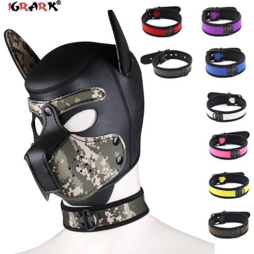 Puppy Play Dog Hood Mask Adjustable Neck Collar Cosplay Sex Toys For Men Women Bdsm Bondage Pet Roleplay Party Masquerade Props