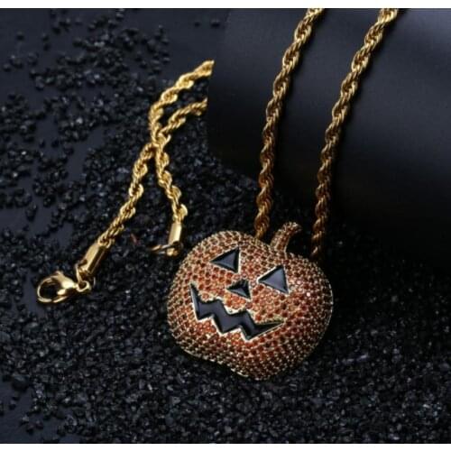 European and American Halloween Decoration Pumpkin Head Personality Hip Hop Jewelry Pendant Color Necklace