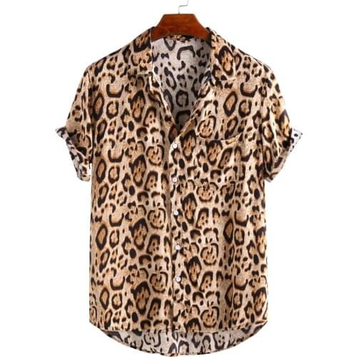 Mens Short Sleeve Leopard Print Sexy Shirt Casual Shirts Fashion Summer Tops C6