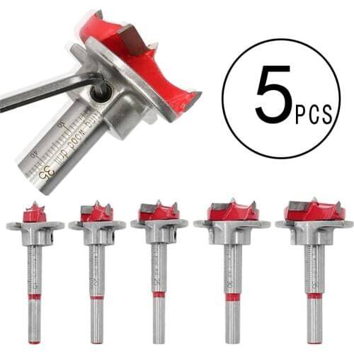5pcs High quality 15-35mm Adjustable Wood Hole Cutter Carbide Forstner Drill Bit Set Core Drill Bit Boring Bit Set