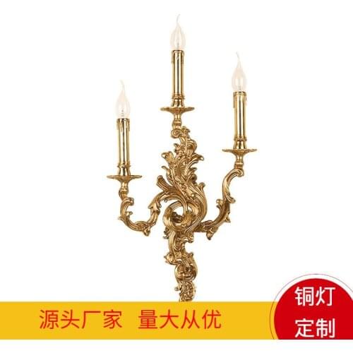 Villa retro full copper wall lamp romantic candle lamp French hotel club party indoor lighting bedroom bedside lamp