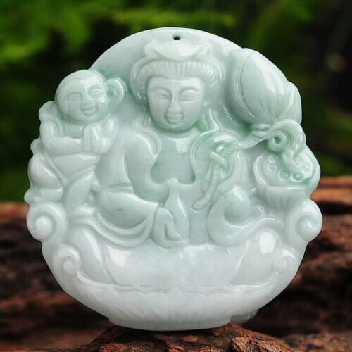 Real jadeite Hand-Carved Green Emerald jade Pendant green jade gift necklace women men Guanyin jade jewelry