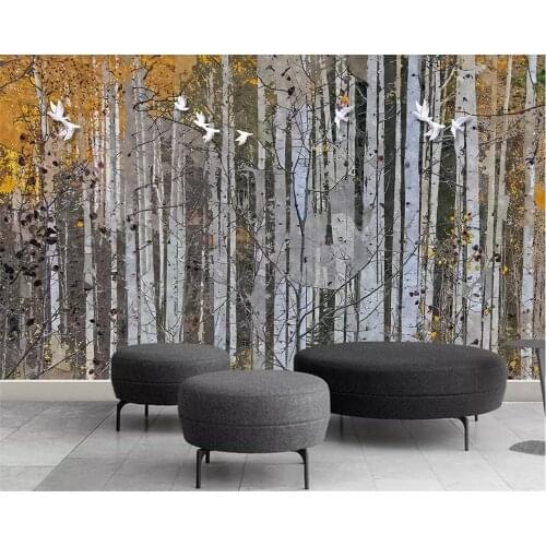 Beibehang Wallpaper mural Nordic abstract woods birch forest TV sofa background wall painting living room bedroom 3d wallpaper