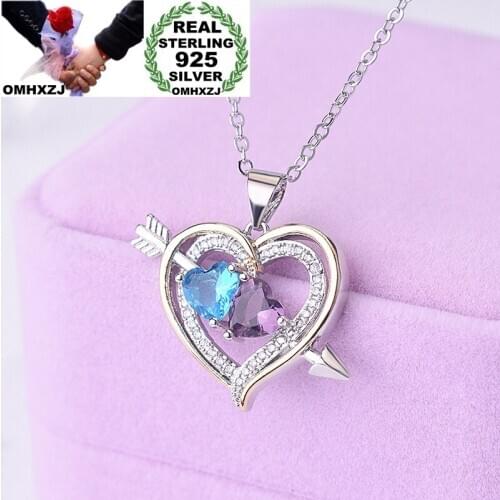 OMHXZJ Wholesale NA329 European Fashion Woman Girl Party Birthday Wedding Gift Heart Zircon 925 Sterling Silver Pendant Necklace
