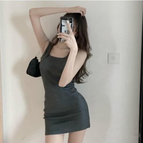 Fashion Temperament sling dress 2021Summer Sexy Womens Slim Square collar short skirt