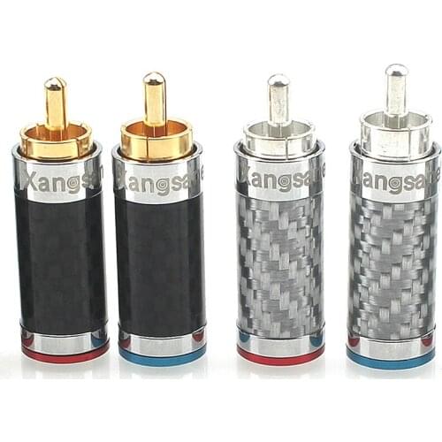 Carbon Fiber RCA Plug Silver / Gold Plated Audio Adapter for DIY Audio Cable - ( 4 Pcs )