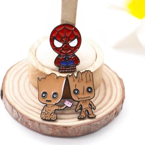 Marvel Character Spider-Man Treeman Groot Metallic Enamel Pin Badge Brooch Hat Bag Collar Fashion Jewelry Gifts