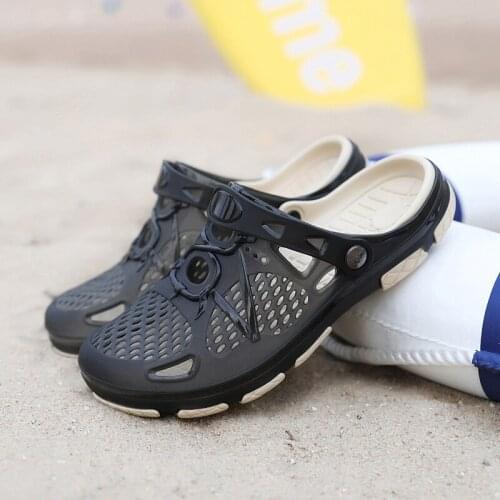 Summer mens half-drag Korean jelly Baotou sandals and slippers casual breathable non-slip beach hole shoes