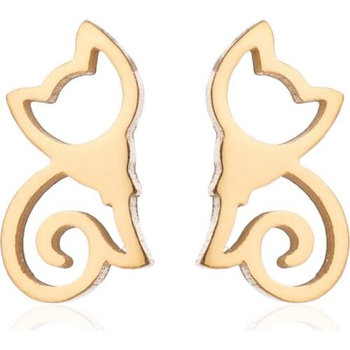 K-pop Stainless Steel Hollow Cat sStud Earrings Cute Kitten Earing Fashion Hipster Piercing Mini Jewelry Women Bronics Gift