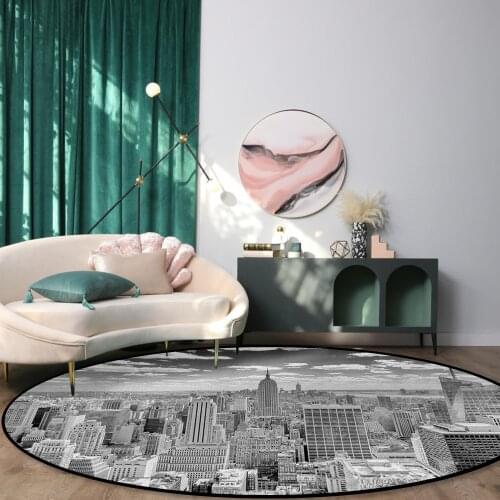 Grey New York City Pattern Rugs and Carpets for Home Living Room Round Rug for Children Rooms Non-slip