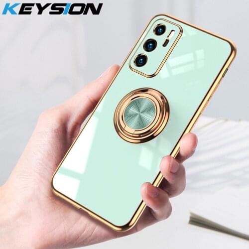 KEYSION Plating Case for Huawei P40 Lite P50 P30 Pro P20 Mate 40 Pro + Ring Stand silicone Phone Cover for Honor 30 Pro+ 30S 20
