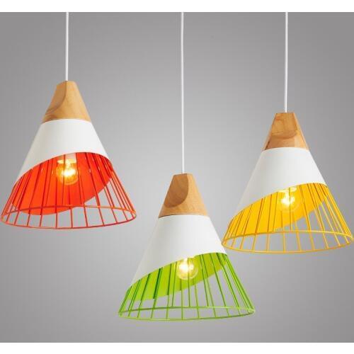 Nordic Pendant Lights Wood Aluminum Lampshade Industrial Lighting Loft Lamparas Colorful Pendant Lamp E27 Base Light Fixtures