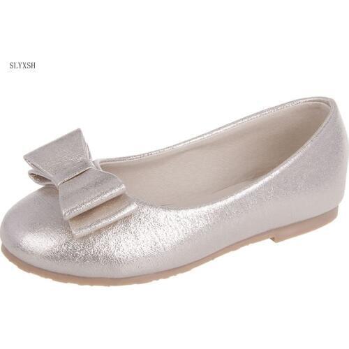 SLYXSH Girls Leather Shoes Girls Princess New Spring Summer Footwear Flats Kids Children Shoes For Party Wedding Heel Silver