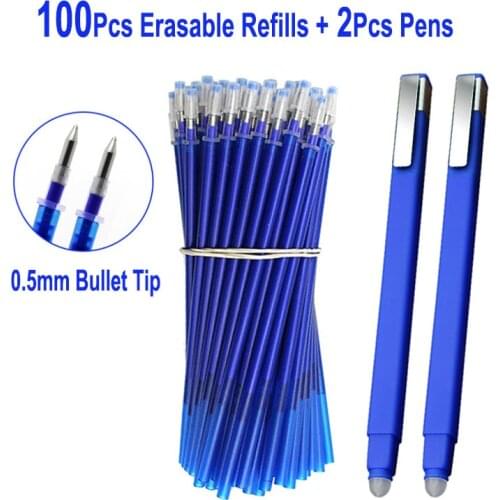DELVTCH 100Pcs/Set 0.5MM Gel Pen Erasable Refill Rod Magic Erasable Pen Refill Accessory Office Stationery Writing Gift Blue Ink