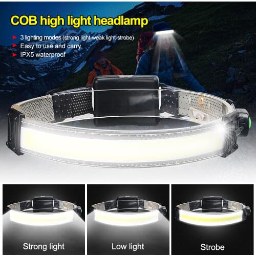 10W LED Headlight Strip Headlamp Waterproof Outdoor Head Torch 3*AA Battery COB Headlamp Camping Hunting Lightweight Flashlight