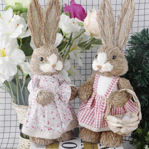 Easter Decoration Simulation Easter Cute Rabbit Ornament Easter Straw Bunny Home Festival Party Window Decorations