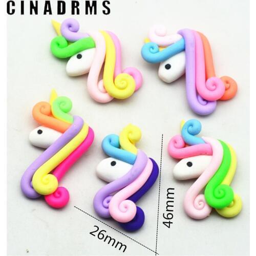Hot Sell 5PCS Backed Polymer Clay Unicorn Head|Unicorn embellishment Deco|Unicorn Party Deco(26mm*46mm)