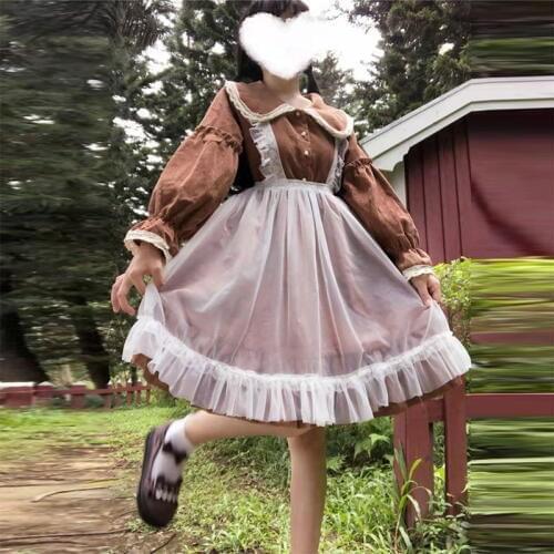 Harajuku Lolita dress Street Fashion Female Dress Japanese Soft Sister lantern sleeve Gothic Style Tulle Lolita Cute Girl Dress