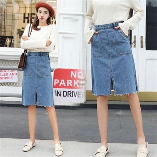 Free Shipping 2020 New Womens Autumn and Winter High Waist Denim Skirt A-line Skirt Youth Jeans Skirts