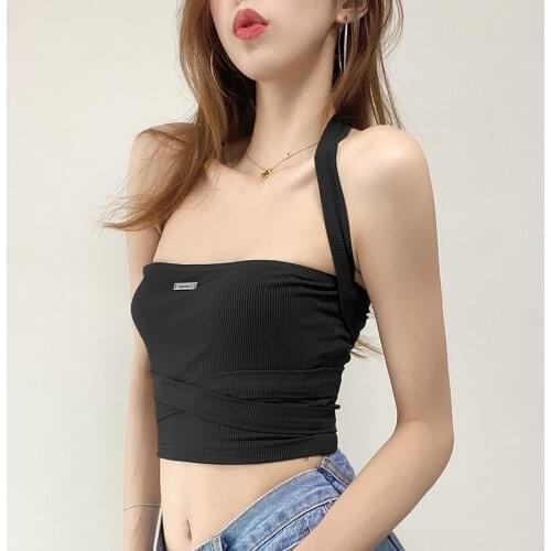 Sylcue Summer new French style retro coffee frozen hanging neck slim small sling female joker Sleeveless corset camisole retro