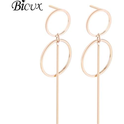 BICUX Fashion Korean Long Gold Silver Color Tassel Dangle Drop Earrings for Women Girl Round Hollow Women Earring Jewelry