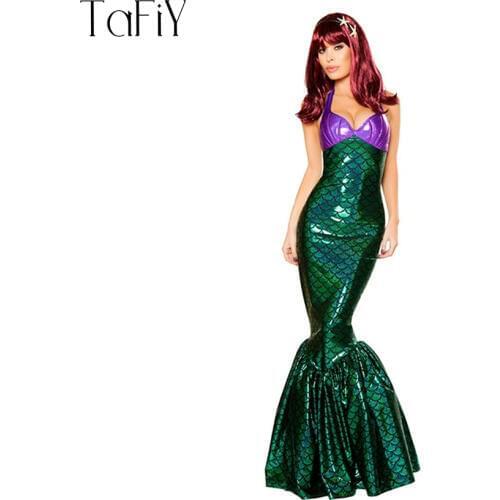 TaFiY Women Fantasia Mermaid Tail Green Costume Princess Cosplay Mermaid Costume Party Sexy Women Fancy Skirt Halloween Costumes