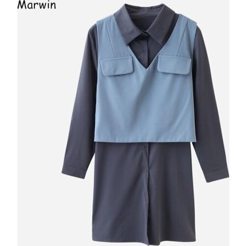 Marwin New-Coming Spring Loose Full Sleeve Solid Vest Dresses High Street Style Square Collar Mid-Calf Length Women Dresses