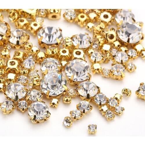 SS12-SS50 Silver/golder Claw Base glass Crystal Glitter Rhinestone Sew On Bridal Wedding Dress Decorate diy flatback beads