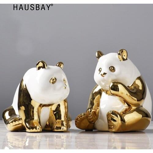 Golden Panda Lucky Ornaments Living Room Wine Cabinet Decorating Sculpture Souvenir Childrens Gift Ceramic Panda Statue 05528