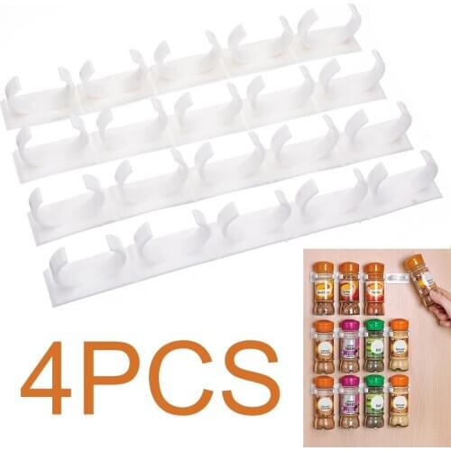 4 Sets 20Racks Kitchen Clip Strips Spice Gripper Jar Rack Storage Holder Wall Cabinet Door Spices